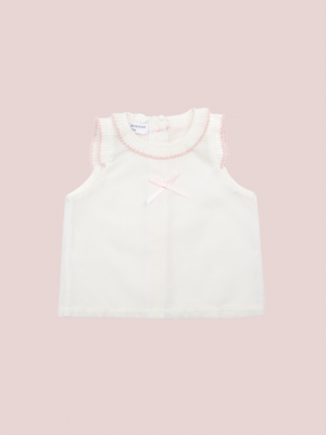 Blusa batista muselina plisada blanca y rosa